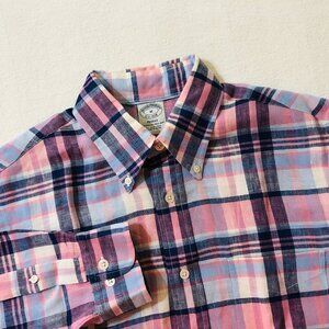 Books Brothers Baird McNutt Irish Linen Regen Mens Medium Plaid Button Up Shirt